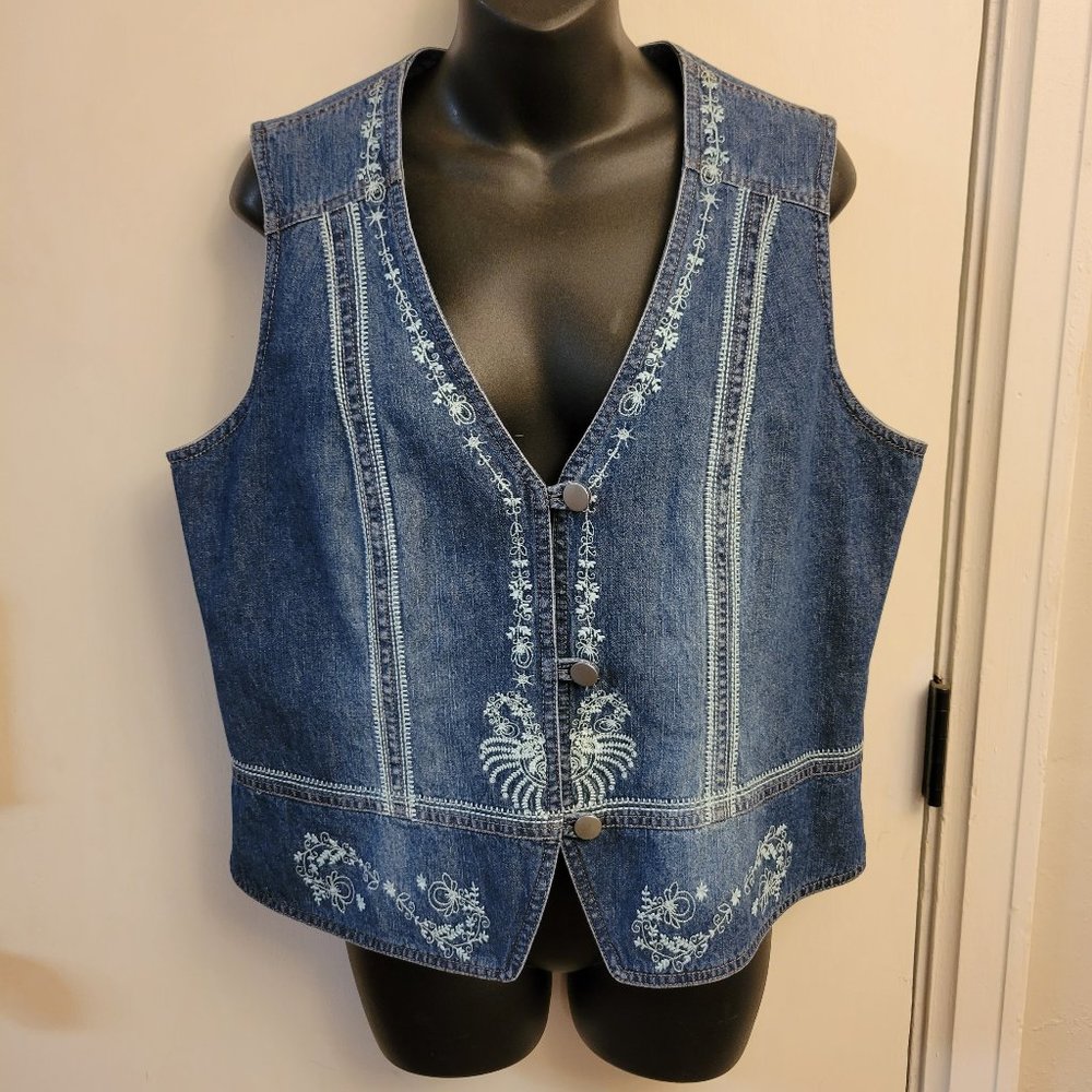 Christopher and Banks Embroidered Jean Vest